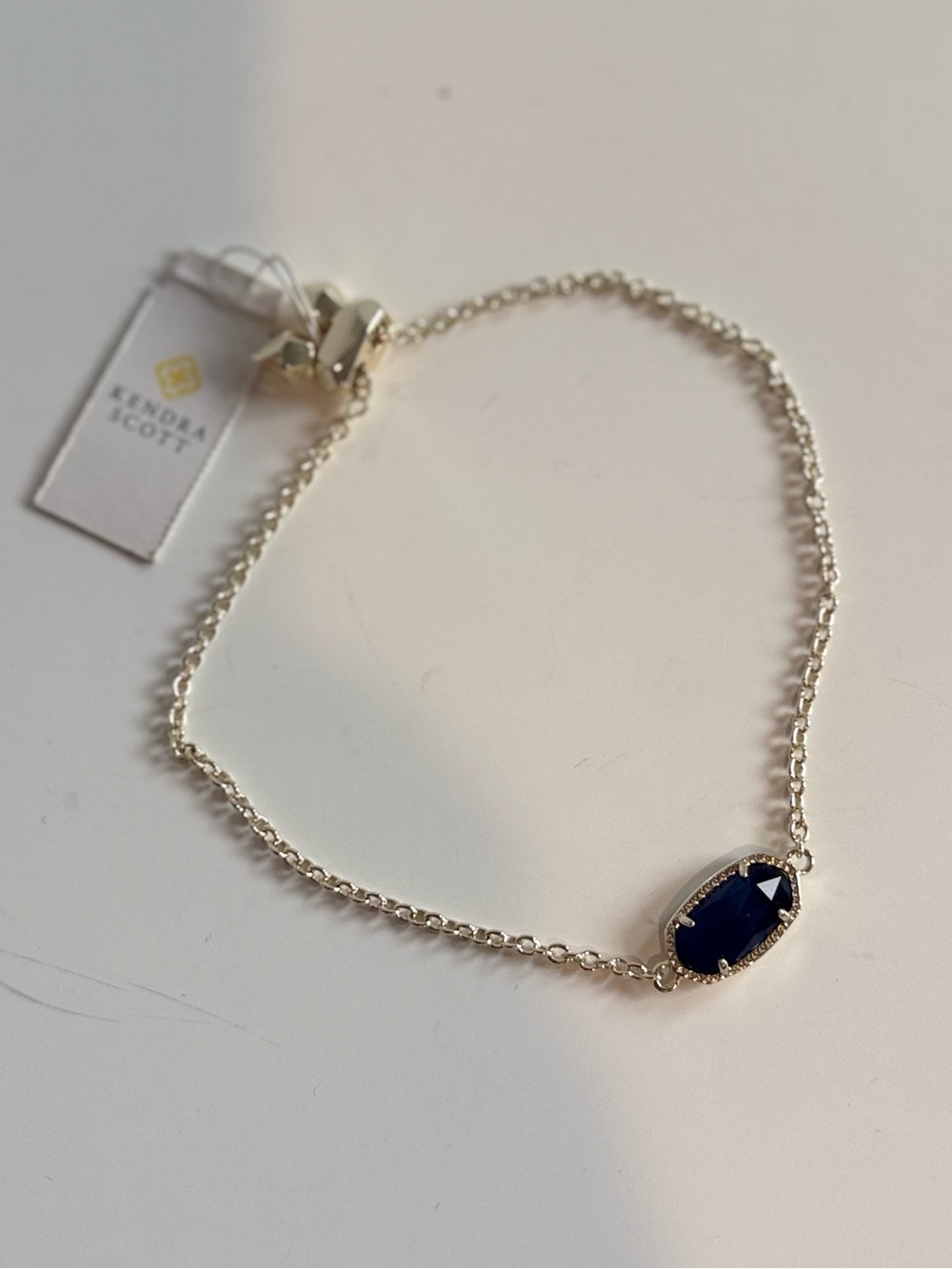 Kendra Scott Silver Chain Bracelet with Deep Blue Stone